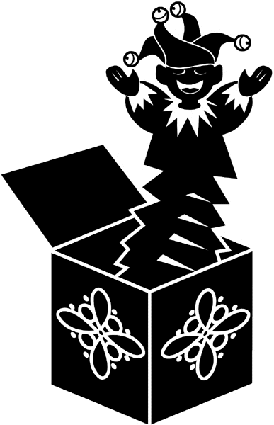 Jack-in-the-box jester vinyl sticker. Customize on line. Toys 094-0079